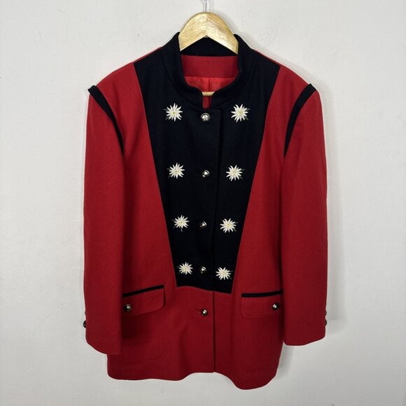 Pe-Ko Austria Woman 40 Red Marching Band Themed Coat Wool Salzburger Loden - Picture 1 of 10